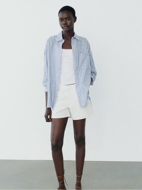 ZARA | Linen Blend Striped Shirt Sz S